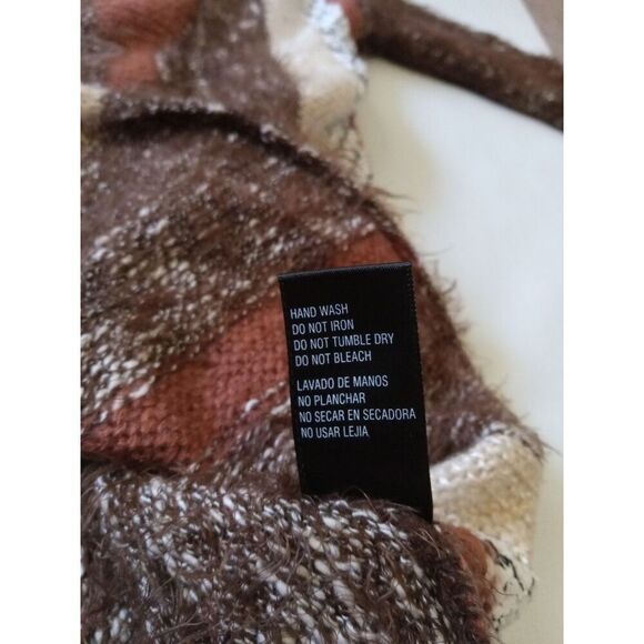 VIP Brown and Cream Soft Mohair Knit V-Neck Pullover Sweater Women's Size Large - Picture 5 of 12